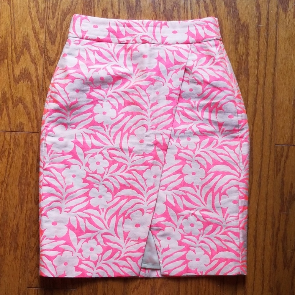 J. Crew neon pink floral skirt
